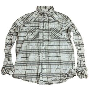 💜 BKE Slim Fit Plaid Pearl Snap Western Shirt Gray White Large Cotton